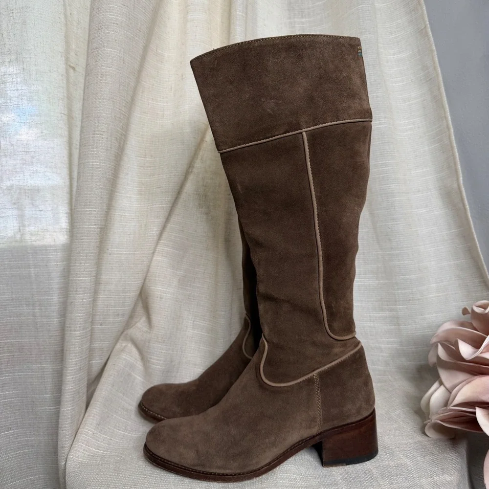 Two24 Ariat Suede Leather Tall Boots Heel Side Zip Brown Spain Women Shoe Size 8